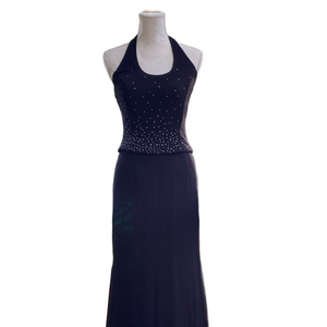 Vintage McClintock Dress size 8 navy beading full-length Formal